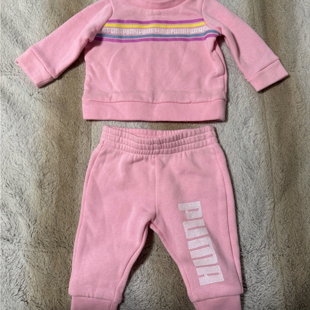 Puma Pink Sweatpants with Elastic Waistband and Cuffed Ankles